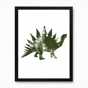 Green Stegosaurus Dinosaur Silhouette 3 Art Print