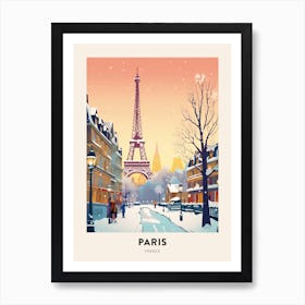 Vintage Winter Travel Poster Paris France 2 Art Print