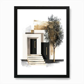 House With Tree And Steps Art Print