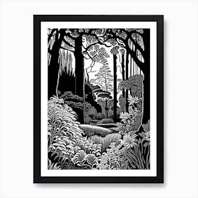 Descanso Gardens, 1, Usa Linocut Black And White Vintage Art Print