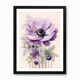 Beehive With Anemone Flower Watercolour Illustration 1 Art Print