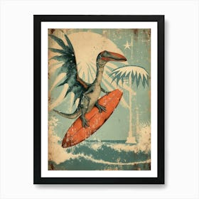 Vintage Pteranodon Dinosaur On A Surf Board Art Print
