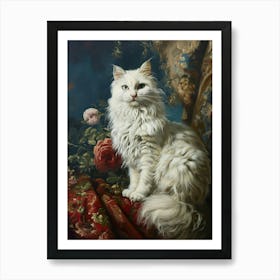 White Cat Rococo Inspired Painting 3 Art Print