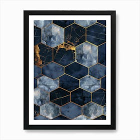 Blue And Gold Marble Pattern Art Print