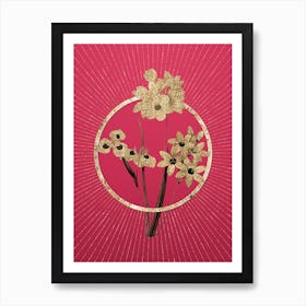 Gold Corn Lily Glitter Ring Botanical Art on Viva Magenta n.0013 Art Print