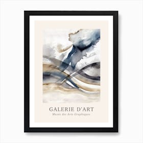Galerie D'Art Abstract Watercolour Marble Blue And Grey 3 Art Print