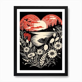 Heart Travel Posting Black & Red Art Print