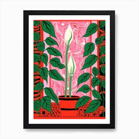 Pink And Red Plant Illustration Peace Lily 1 Art Print