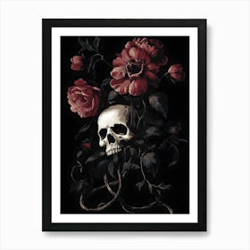 Skull And Roses Art Print