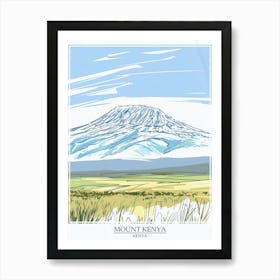 Mount Kenya Color Line Drawing 7 Poster Art Print