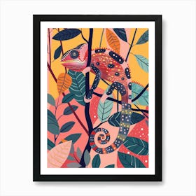 Coral Chameleon Modern Illustration 3 Art Print