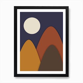 Follow The Moon Minimalist Mountains Art Print