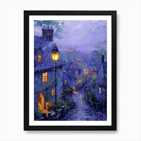 Twilight Village | Beautiful Landscape Scenery Painting | Contemporary Art Print for Feature Wall | Vibrant Beautiful Wall Decor in HD Art Print