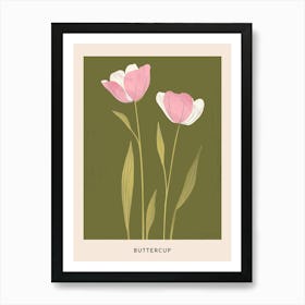 Pink & Green Buttercup 1 Flower Poster Art Print