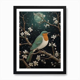 Ohara Koson Inspired Bird Painting European Robin 2 Art Print