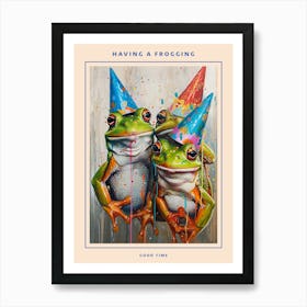 Frogs In Party Hats Painting Style 2 Poster Art Print