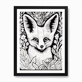 Fox In The Forest Linocut White Illustration 24 Art Print