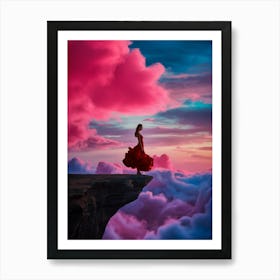 Girl Standing On Cliff Art Print