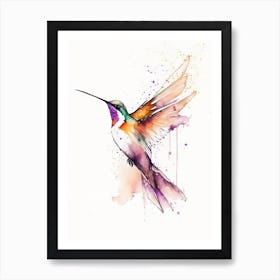 Fiery Throated Hummingbird Minimalist Watercolour Art Print