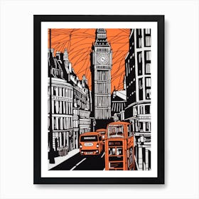 London England Linocut Illustration Style 1 Art Print