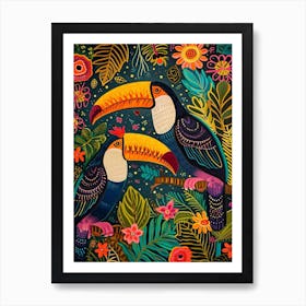 Kitsch Colourful Toucans 2 Art Print