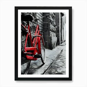 Red Bicycle In Alley Art Print