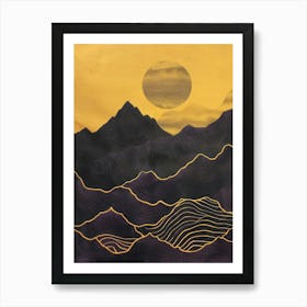 Mountains And Sunset Wood Print Art Print