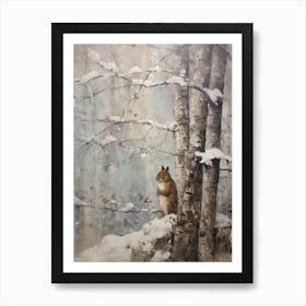 Vintage Winter Animal Painting Red Squirrel 1 Art Print