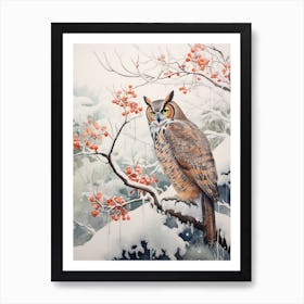 Winter Bird Painting Great Horned Owl 2 Art Print