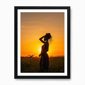 African Woman Captures The Essence Of Joy Bathed In The Warm Glow Of A Summer Sunset Her Silhouett (4) Art Print