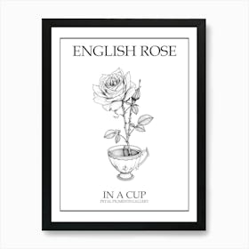 English Rose In A Cup Line Drawing 1 Poster Art Print