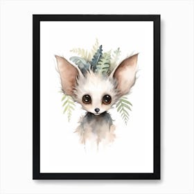 Watercolour Jungle Animal Baby Aye Aye 2 Art Print