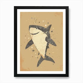 Cute Shark Dark Beige Background Art Print