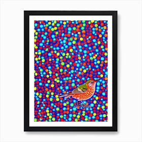 Hermit Thrush Yayoi Kusama Style Illustration Bird Art Print