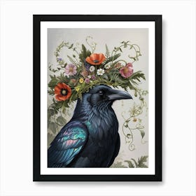 Crow With Flower Crown Art Print