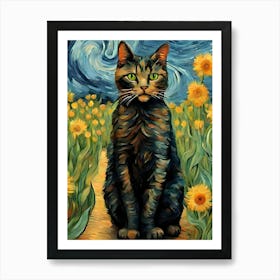 Cat In Sunflower Field Art Print