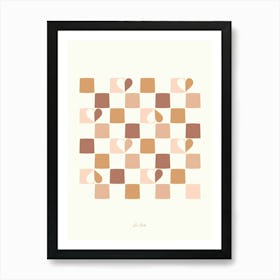 Boho Brown Checkerboard Hearts Art Print