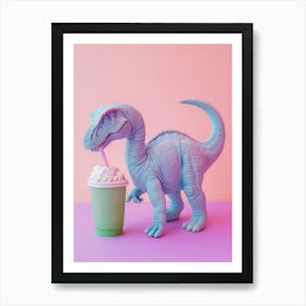 Pastel Toy Dinosaur With A Matcha Latte 1 Art Print