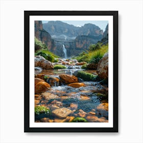 Waterfall In The Mountains Art Print