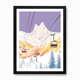 Chamonix Mont Blanc   France, Ski Resort Pastel Colours Illustration 2 Art Print