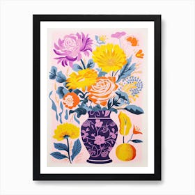 Colourful Flower Still Life In Risograph Style 5 Art Print