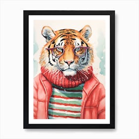 Tiger Illustrations Wearing A Christmas Sweater 3 Art Print