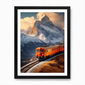 Swiss Alps Mountain Train Art Print