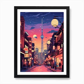 Winter Travel Night Illustration Tokyo Japan 3 Art Print