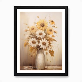 Sunflower, Autumn Fall Flowers Sitting In A White Vase, Farmhouse Style 4 Art Print