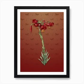 Vintage Lily Botanical on Falu Red Pattern n.1891 Art Print