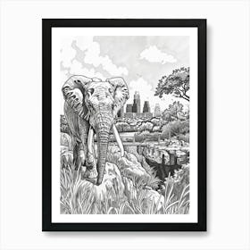 Zoo Austin Texas Black And White Drawing 2 Art Print