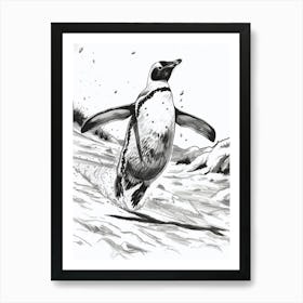 King Penguin Sliding On Ice 3 Art Print