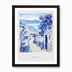 Kotor Montenegro 3 Mediterranean Blue Drawing Poster Art Print