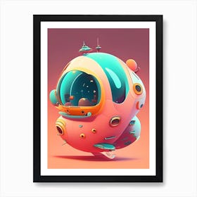 Spacecraft Kawaii Kids Space Art Print